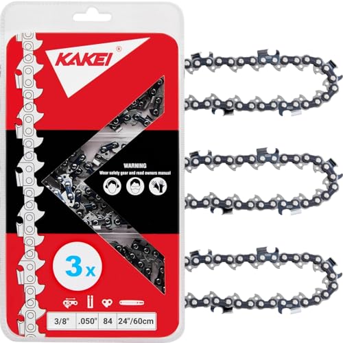 Image of KAKEI Skiptooth 24 Inch Chainsaw Chain 3 /8 inch Pitch .050 inch Gauge 84 Drive Links Fits Husqvarna 460 (Rancher), Stihl 33RS 84 25 inch /24 inch MS390 MS310 MS361 MS460 - H47S-84, 72EXJ084G (3 Chains) - Full Chisel