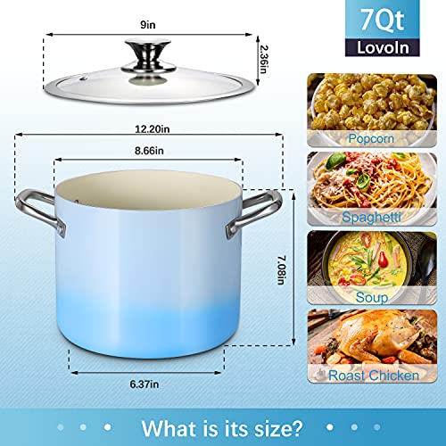 image for LovoIn Nonstick Stock Pot 7 Qt Soup Pasta Pot with Lid, 7-Quart Multi 