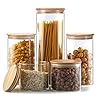 YUNCANG Glass Storage Jars [Set of 5],Clear Glass Food Storage Containers with Airtight Bamboo Lid Stackable Kitchen Canisters for Candy,Cookie,Rice,Sugar,Flour,Pasta,Nuts and Spice Jars