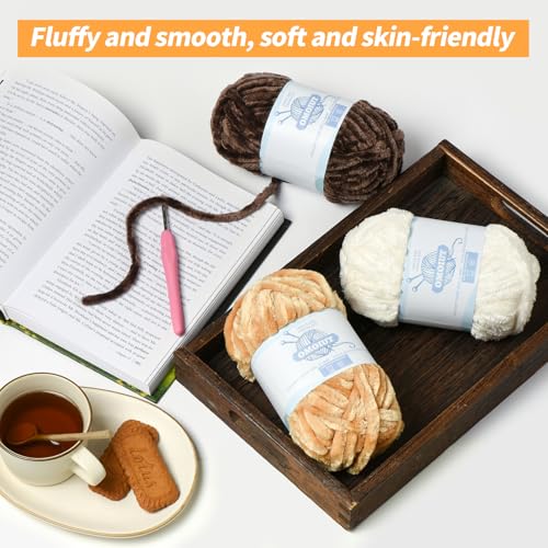 Image of 12 Pack 590 (yd) Chunky Chenille Yarn for Crocheting and Hand Knitting with Black Red White Green Yellow Rainbow Plush Velvet Yarn，Baby Blanket Yarn for Crocheting Soft Amigurumi Yarn