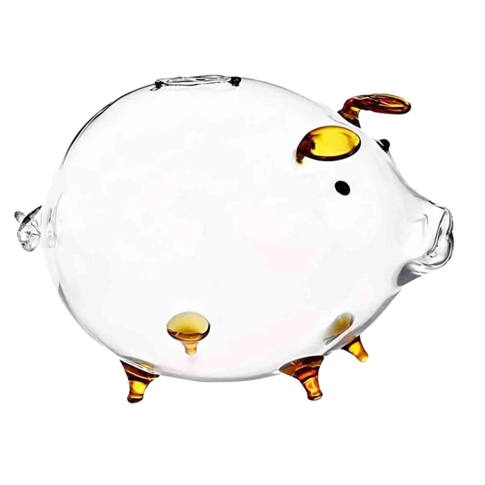 Piggy Bank Clear Glass Pig Bank 7x4.7inch Valentine's Day Ornament Cute Money Saving Jar for Children Birthday Gift Stylish, Amber