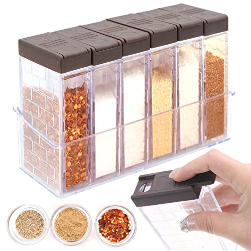 Ennoxwi Gewürzstreuer Camping 6 in 1 Spice Jars Kunststoff Gewürzgläser Gewürzbox für Aufbewahrung Pfeffer Küche Salz Gewürze