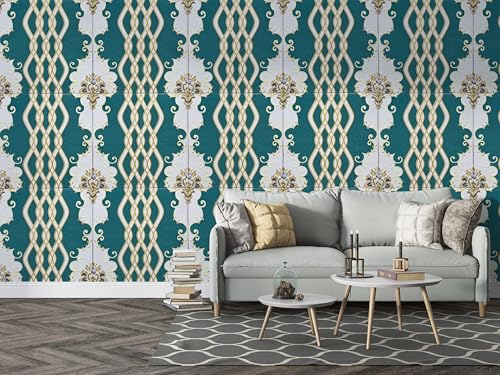 RUDVED 3D Diamond Wallpaper PE Foam self Adhesive Diamond Design Wall Stickers/DIY Wallpaper for Home Hotel Living Room Bedroom Cafe Deco (70 x 70 cm Brown) (Green Wave)