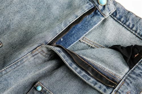 Men’s Ripped Jeans with Rivets, Retro High Street Washed Distressed, Loose Wide Leg Denim Pants 5