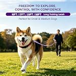Reflective Long Dog Leash 33ft Long Line Dog Lead with 360° Swivel Clip, Training Traction Rope, Tangle-Free Yard & Recall Large –Purple