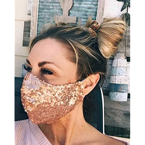 Sparkling Stylish Sequin Face Mask (Weddings, Parties, Shopping) (Rose Gold) Cover