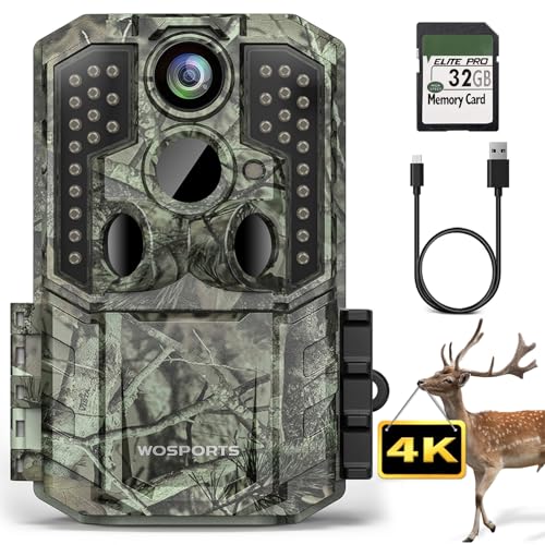 WOSPORTS Trail Camera,56MP 4K 0.2S Trigger Motion Activated,Game Camera with Night Vision IP66 Waterproof 2.0''LCD 120°Wide Trail Cam Lens for Outdoor Scouting Wildlife Monitoring Home Security