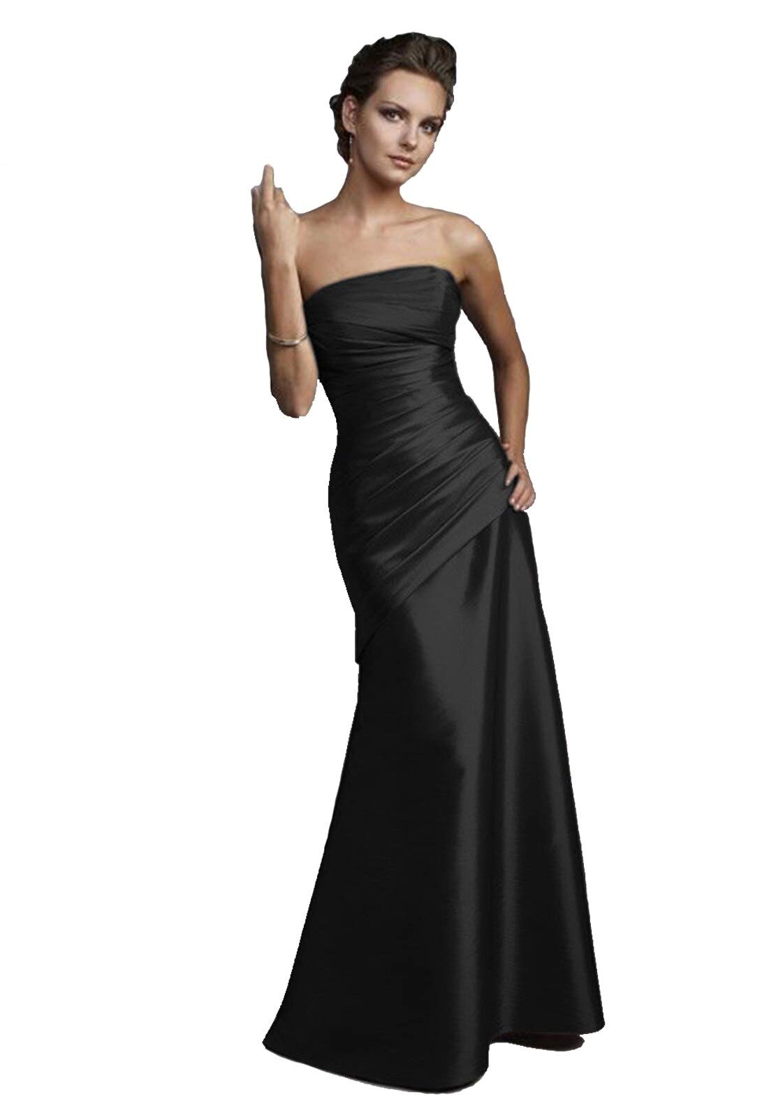 WTW Women's Strapless Long Satin Formal Evening Party Gown Bridesmaid Dress-Black-6