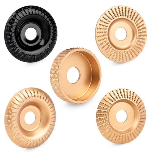 Beaiguna 5PCS Wood Carving Disc 4IN and 4 1/2IN Angle Grinder Polishing Pad Stump Grinder Wheel Angle Grinder Sanding Disc Tungsten Carbide Wheel Tools Set Upgraded Wood Grinding Wheel Discs