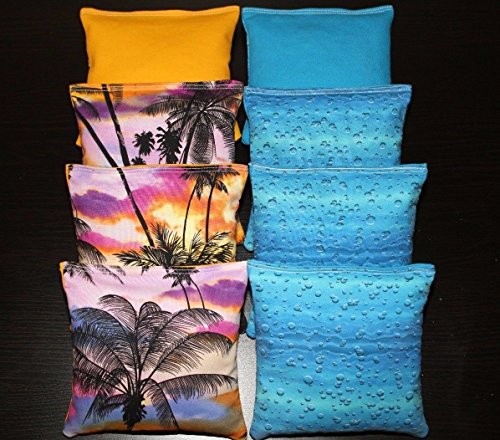Resin Filled Set of 8 Cornhole Bags Tropical Island Paradise Cornhole Bean Bags