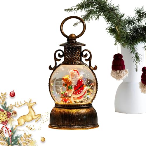 Qkbuza Christmas Musical Snowing Lantern With 6h Timer ABS Rotating Function Christmas Snow Globe Lantern Rotating Glittering Water Lanterns Battery Powered/USB Charging Santa Tree Scene Home Decor