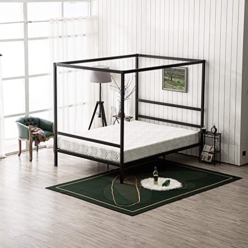 Bonnlo Black Canopy Bed Frame Full With Headboard, 10 Inch Metal Platform Bed Full With 4 Posters, No Box Spring Needed #TOP6