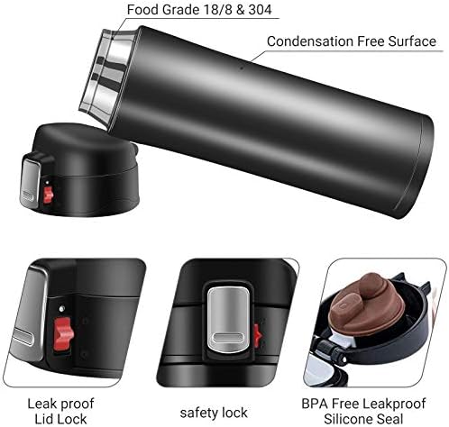 Insulated Water Bottle, Stainless Steel Insulated Water Bottle, Flask for Hot and Cold Drinks, Travel Coffee Mug, Sports Water Bottle, Drinks Cup(Black)