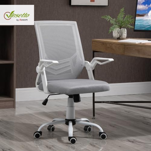 Miniatura 2 de Vinsetto Silla De Oficina Ergonómica Silla De Malla Con Altura Ajustable Reposabrazos Abatible Soporte Lumbar Transpirable Para Adolescentes Adultos 62,5x55x94-104 Cm Gris