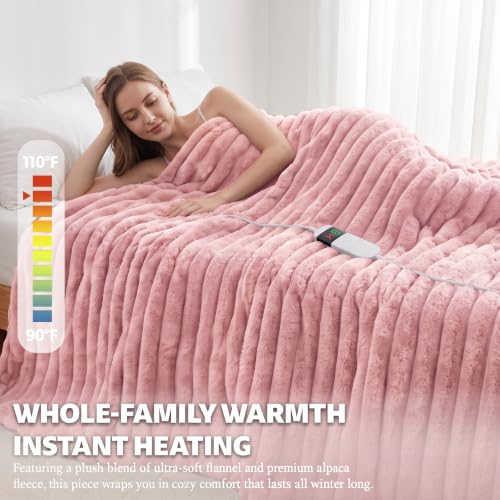 Image of Heated Blanket Electric Throw 50″x60 ″Inch - Thick Striped Flannel Electric Blanket,10 Heating Levels, 1-12 Hours Auto Off, Fast Heating Heating Blanket with Overheat Protection.