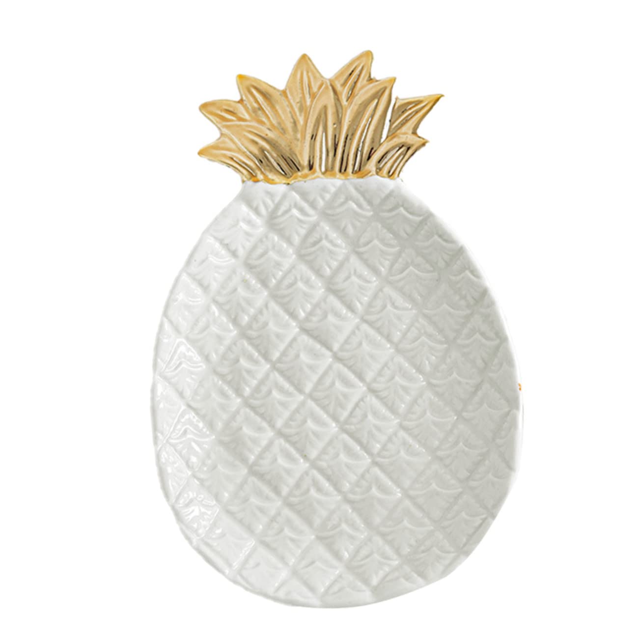 1 x Blatttablett Ananas-Teller, Keramik-Ringschale, Porzellan, Snack-Servierschale, Ananas-Keramikteller, Schmuckteller, Organizer, Ananas-Tablett, Serviertablett, weiße Ornamente, Obst