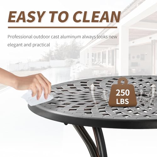 Image of Outdoor Table Patio Table with Umbrella Hole, Round Bistro Table for Lawn Garden, All Weather Metal Black Patio Dining Desk (31.5 inch, Round)