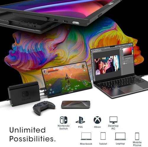 Image of Kado 15.6 inch Full HD Portable Monitor Ergo Stand Set, Second Display IPS 1920x1080 HDMI USB Type-C Laptop Screen Extender, 180 Adjustable Kickstand, Wall /Arm Mount for PC, Mac, Phone, Dex, Tablet