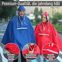 Regenponcho Fahrrad extra wasserdicht und robust - TEST SEHR GUT - Premium Regencape Fahrrad mit Reflektoren, Sichtfenster - Regenbekleidung als Regenponcho Herren und Damen - Regenjacke Rot in L – Ansicht 7