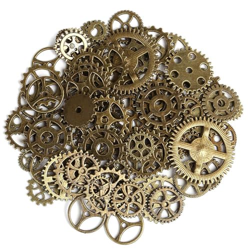 50g Steampunk Zahnräder Set, Vintage Metall Anhänger für Schmuck Basteln & Deko, Handwerk Zubehör.