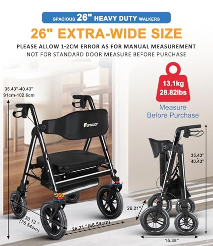 Image of Heavy-Duty Walkers for Seniors with seat,450Lb Bariatric Rollator Walker