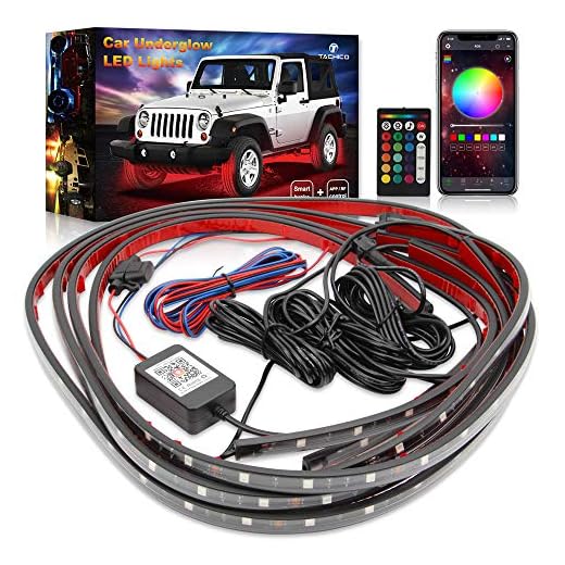 Car Neon Accent Underglow Lights,TACHICO Ultra Long Exterior Car Lights with Smart Brake Function and Extension cord,16 Million Colors Waterproof App Control Underground Light with Sync to Music,DC12V