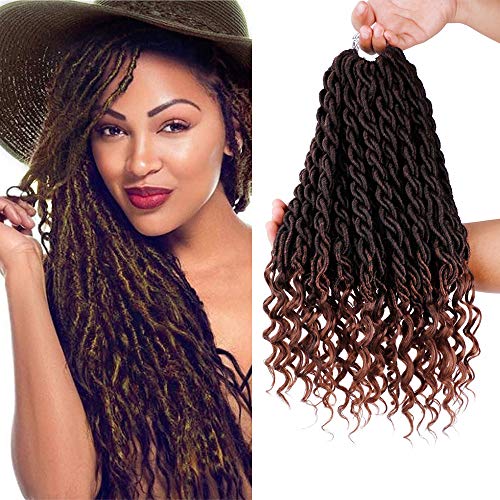 ALENTOO 6Pcs/Lot Faux Locs Crochet Hair 18inch Deep Wave Braiding Hair with Curly Ends Crochet Goddess Locs Synthetic Braids Hair Extension for Women(24strands,T1B/30#)