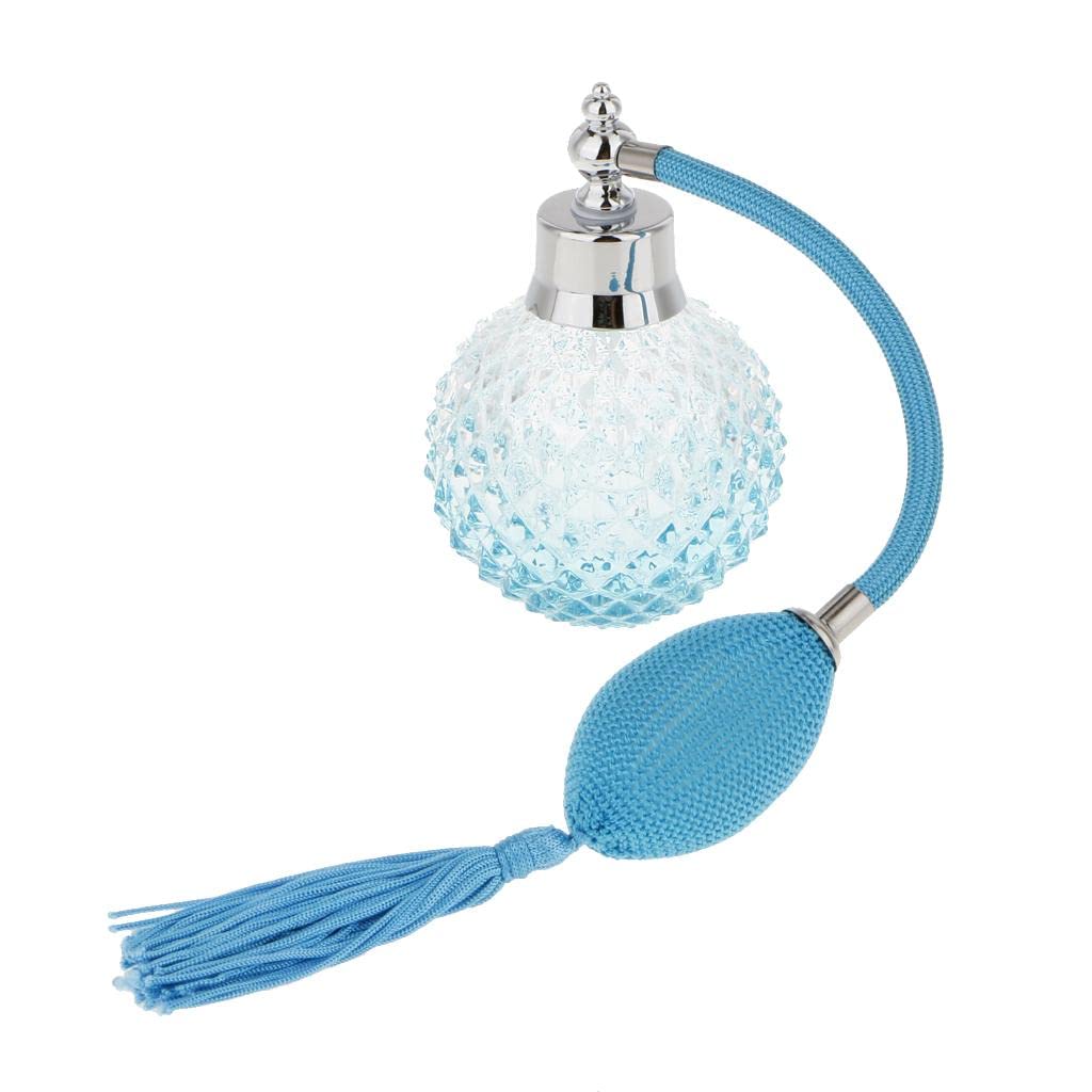 WOVEBIUS Vintage Crystal Perfume Bottle Blue Spray Atomizer Refillable Glass Gift