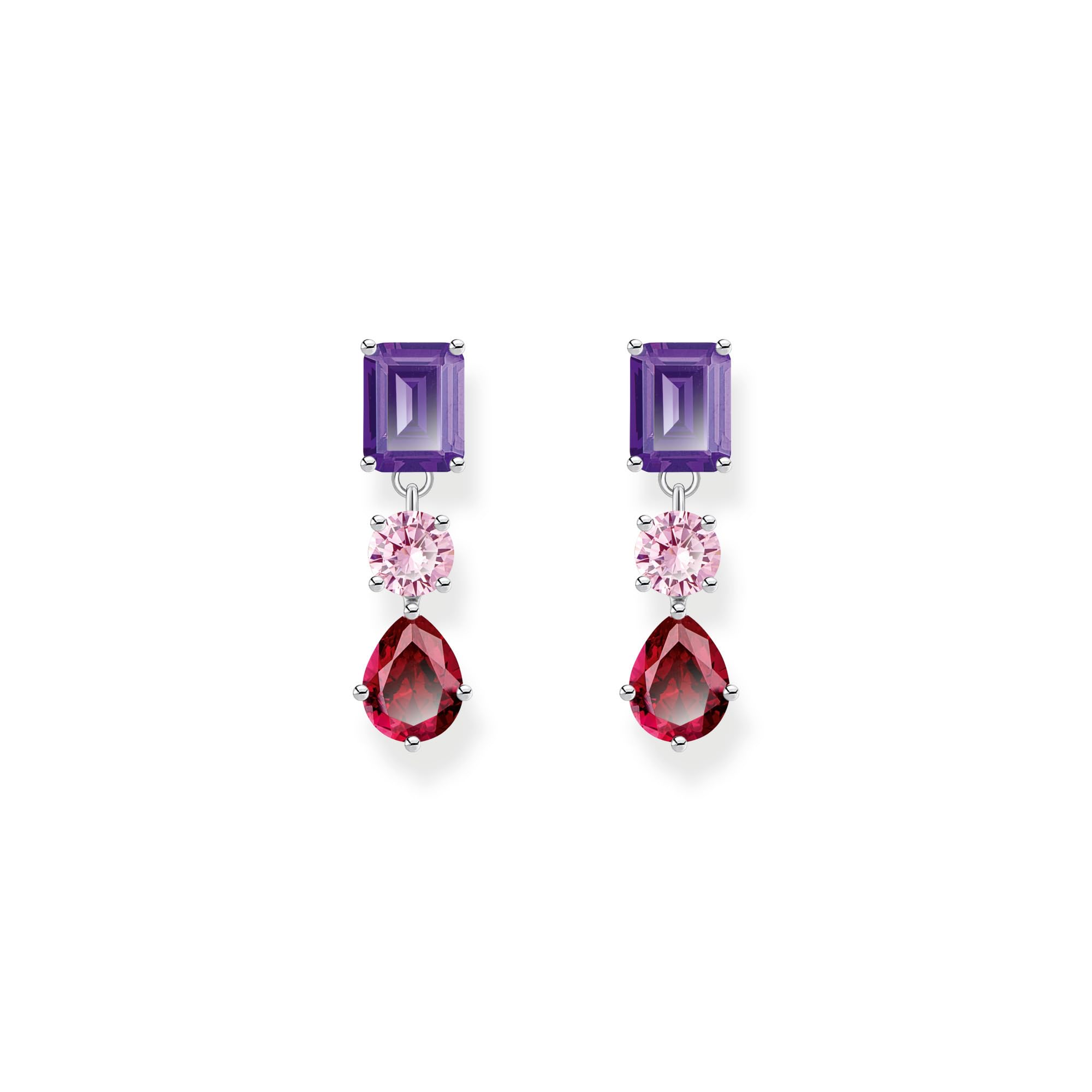 THOMAS SABO Ohrring mit Steinen in Rot, Rosa und Violett 925 Sterlingsilber
