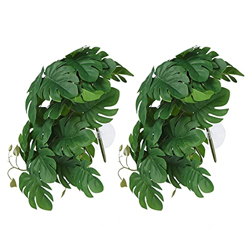 Yosoo 2PCS Artificial Water Plant Simulation Vine Lifelike Plastic Leaves Decoration with Suction Cup for Fish (Turtle Leaf)