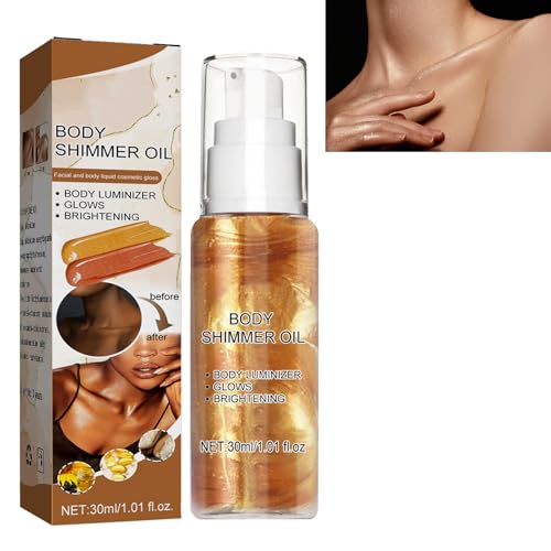 Rostro Cuerpo Brillo,Iluminador de Brillo Facial,Glitter Iluminador Líquido,Iluminador Corporal para Mujer,Líquido Iluminador Corporal,Iluminador Corporal Hidratante a Prueba de Agua,Body Shimmer Oil
