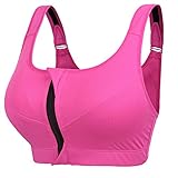 newlashua Women's High Impact Plus Size Zip Front Close Padded Sports Bra XXXXXL Pink