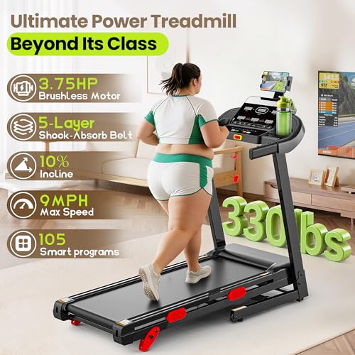 Image of 3.75HP Treadmill for Home, Foldable with 10% Incline, Free Courses, 105Training Programs