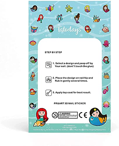 Tatodays NAIL-VARS Mermaids Nail Stickers Turltes Fish Sea Cute Kids Fake Art Finger Nails Stickers Girls Decal Kit Transfer Set Birthday Party Bags Children Stocking Filler Gift thumb #4