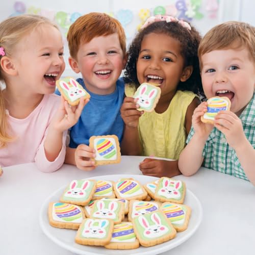 Image of Happy Easter Cookies 12 Pack Party Favors Basket Decorated | INDIVIDUALLY WRAPPED Bunny Eggs Chick Sugar Cookies | Gift Basket Peanut & Nut Free Bulk Treats Snacks