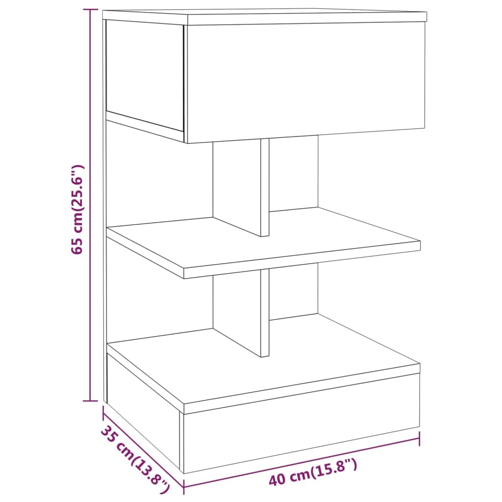 Mesita de noche, marrón, aspecto roble, 40 x 35 x 65 cm, material a base de madera con soporte de pared, espacio de almacenamiento y tablero resistente para armario auxiliar o mesa auxiliar