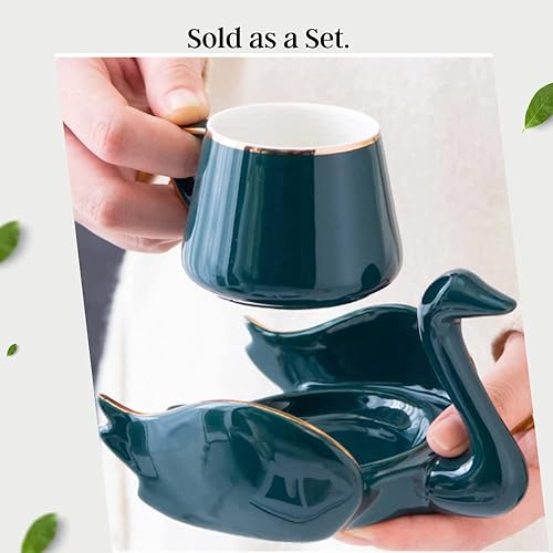 El juego de té de cisne incluye 1 taza y 1 taza de platillo expreso, juego de tazas de cerámica de 3.7 onzas, juego de té de cisne de porcelana,