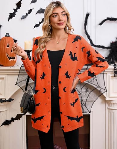 Womens Halloween Long Sleeve Open Front Cardigan Casual Loose Cute Heart Knit Cardigans