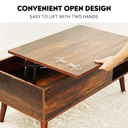 WLIVE Wood Lift Top Coffee Table With Hidden Compartment And Adjustable