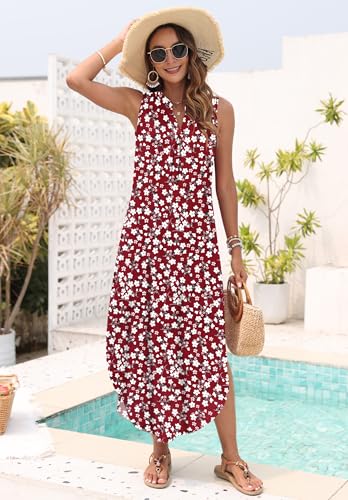 Image of AUSELILY Womens Summer Casual Maxi Dresses 2026 Sleeveless Long Beach Dresses V Neck Loose Sundresses with Side Split Pockets