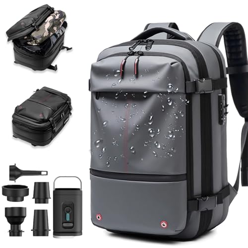 GDSAFS Vacuum Backpack, One Vacuum Seal Travel Backpack, Vacuum Compression Bags with 60L Expandable Large Capacity (Gray,With Air Pump)