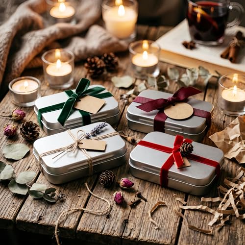 Image of 20-Pack Metal Tin Box with Lid, 3.7 inch x 2.4 inch x 0.8 inch Silver Rectangular Hinged Tin Container Set, Small Metal Tins Empty Case for Crafts, Beads, Mint Tins, Geocache, Salve, DIY Candles