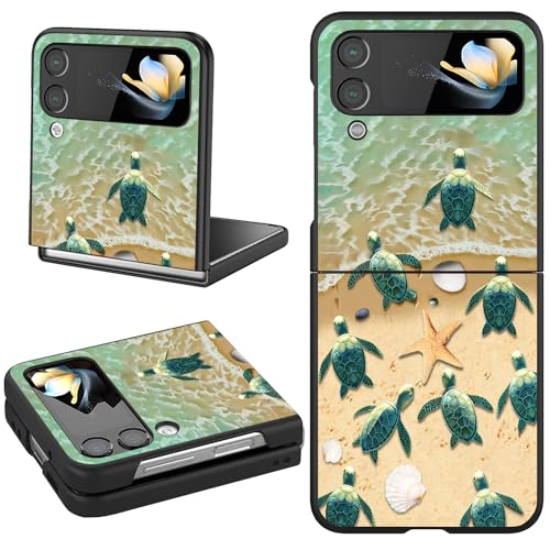 FQTBCEARI for Samsung Galaxy Z Flip 4 Case, Slim Fit Hard PC Shookproof Anti-Scratch Stylish Protective Case for Samsung Galaxy Z Flip 4 5G 2022 - Sea Turtles on The Beach
