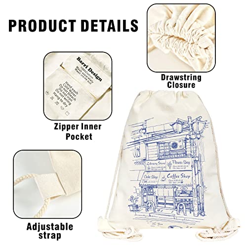 Barri Design Aesthetic Drawstring Backpack For Women Vintage Drawstring Bag Cotton Canvas Backpack String Bag Sport Gym Backpack Beach Travel Sackpack Shopping Sack Bag #TOP2