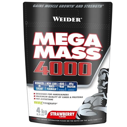 Weider Mega Mass 4000 Sabor Vainilla 69% De Hidratos.enriquecido Con Vitaminas Y Minerales. Con Menos Azúcares, Negro, 4 KG, Vanilla