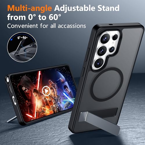 Image of SPIDERCASE Magnetic for Samsung Galaxy S26 Ultra Case,[Built-in Invisible Kickstand][Compatible with Magsafe] Translucent Matte Slim Phone Case for S26 Ultra 6.9'',Black