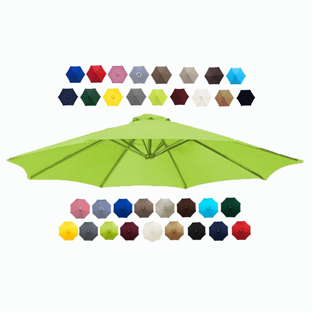 BEEGMA Patio Umbrella Replacement Canopy 6 Ribs 8 Ribs Parasol Canopy Cover for 2.0m 2.30m 2.50m 2.70m 3.0m Multicolor Canopy Replacement Top (Color : Grass green, Size : 2.30m/7.5FT-8Ribs)