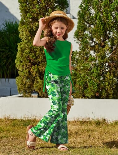 Image of Arshiner Toddler Girl Clothes 2 Piece Outfits Side Adjustable Drawstrings Tank Tops and Flare Leggings Pant Set