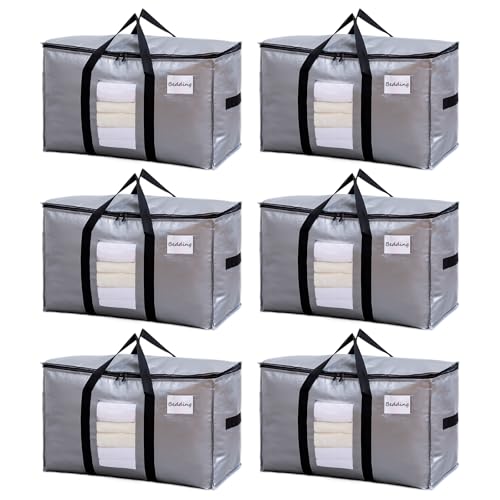 Image of TAILI Extra Large Moving Bags, 6 Pack Silver Heavy Duty Totes For Storage with Visible Window, Wrap Around Handles, Storage Bags for Space Saving, Alternative to Moving Boxes