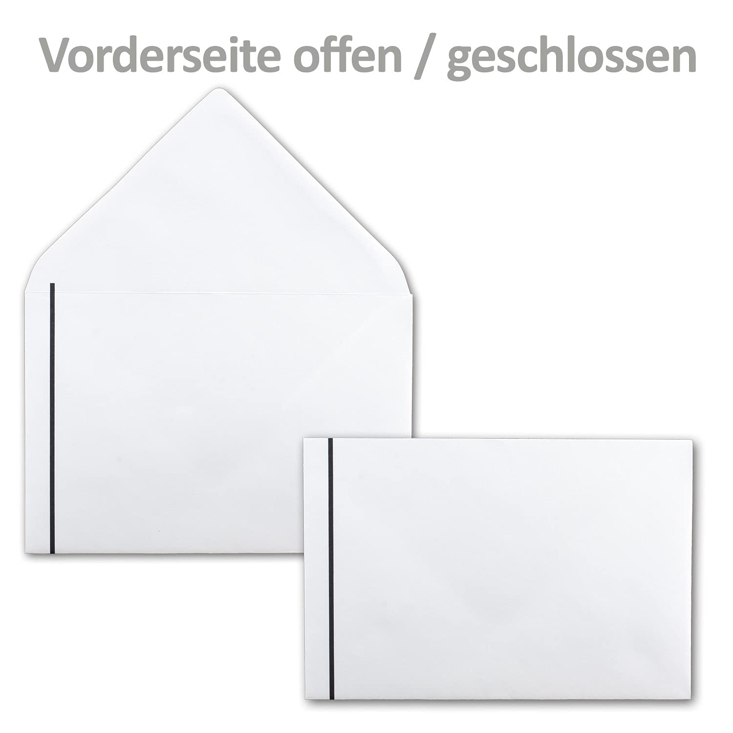 Białe koperty żałobne z czarnym pociągiem żałobnym - 25 sztuk - koperty w formacie DIN B6 120 x 175 mm klejone na mokro bez okienka do poleceń, pokazy żałobne, podziękowania, kondolencji